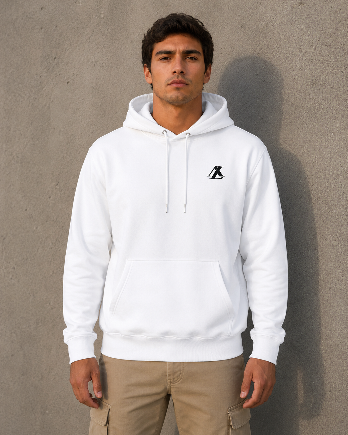 [men] White fleece hoodie