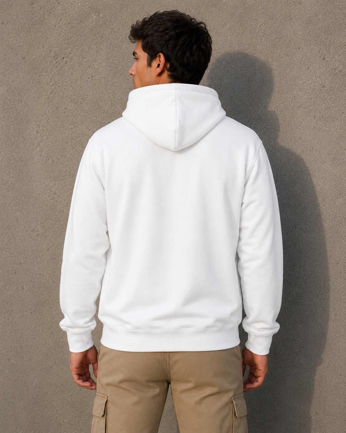 [men] White fleece hoodie