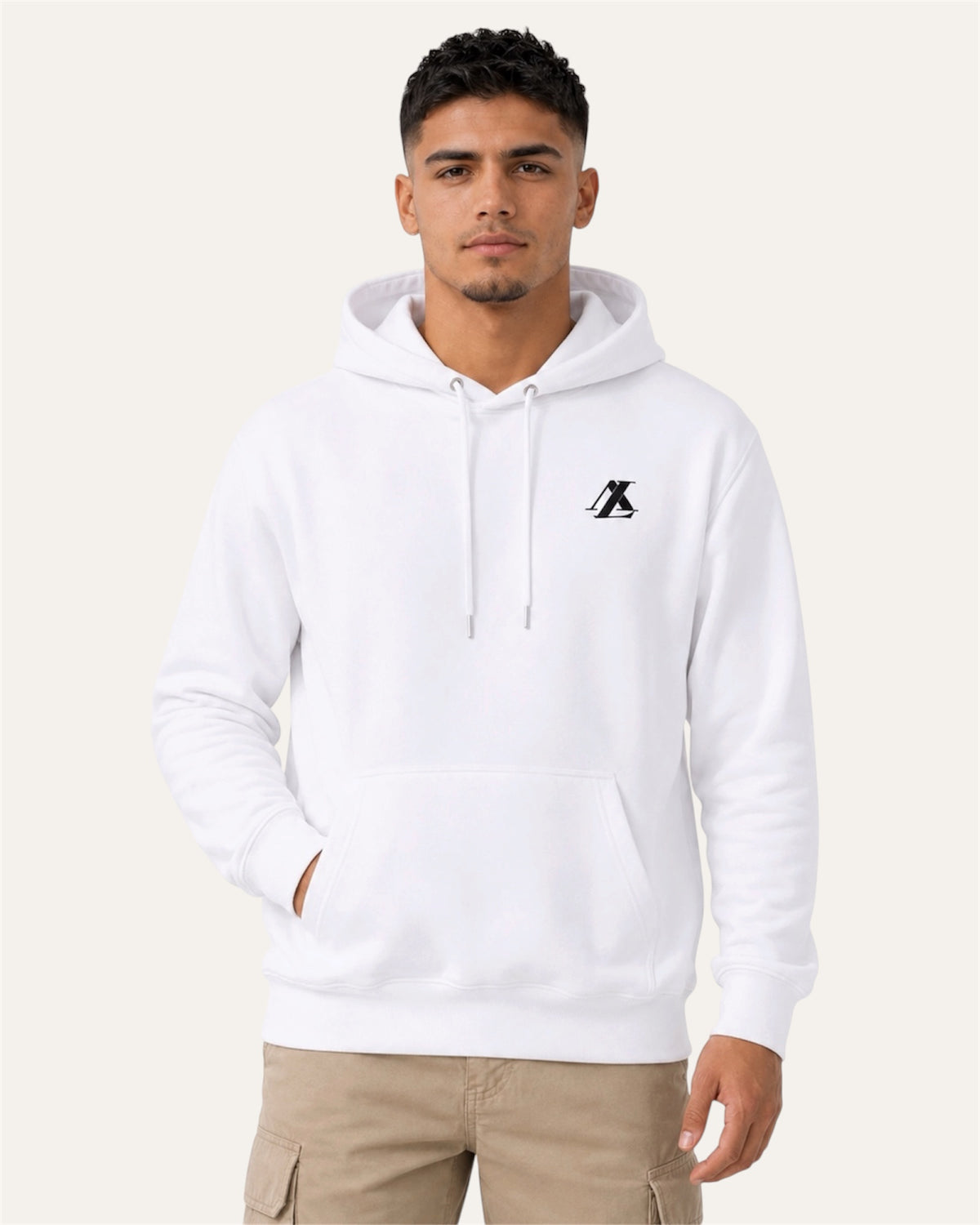 [men] White fleece hoodie